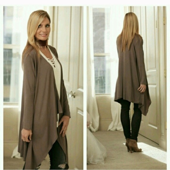 SOLD OUT—HOST PICK! Taupe Waterfall Cardigan - Picture 2 of 6